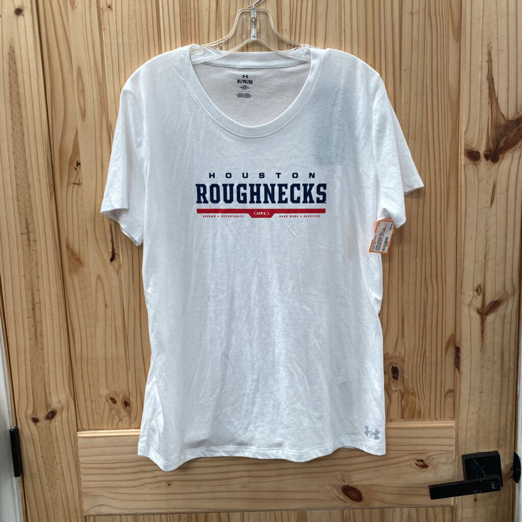 UNDER ARMOUR SHIRT BLUE/WHITE/RED HOUSTON ROUGHNECKS XL NWT