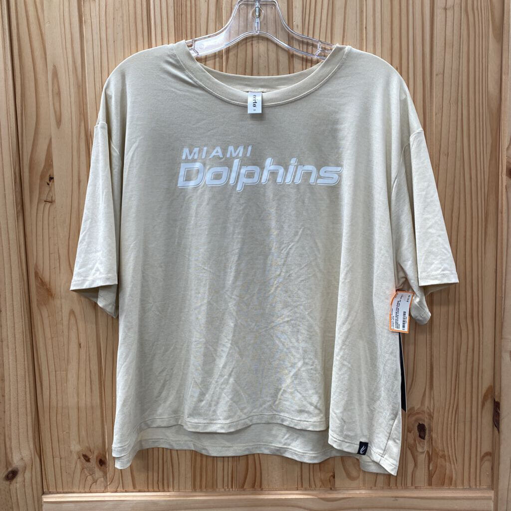 WOMENS MIAMI DOLPHINS BEIGE/WHITE CROP TOP 2X NWT