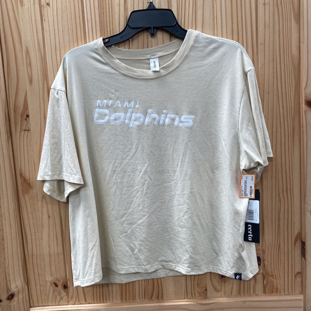 WOMENS MIAMI DOKPHINE BEIGE/WHITE CROP TOP XL NWT