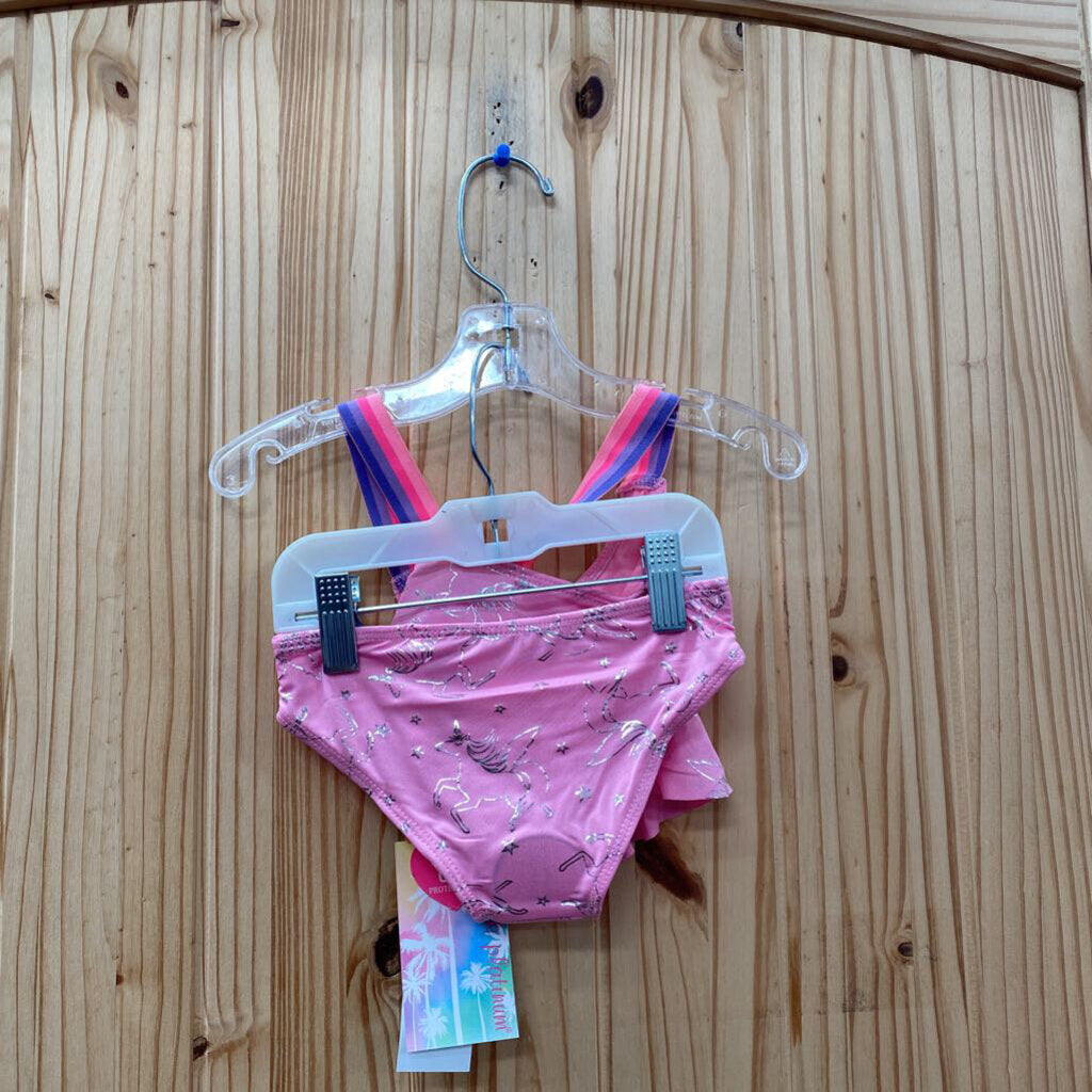 GIRLS PINK PLATINUM 2PC SWIM SET PINK W/UNICORNS 24M NWT