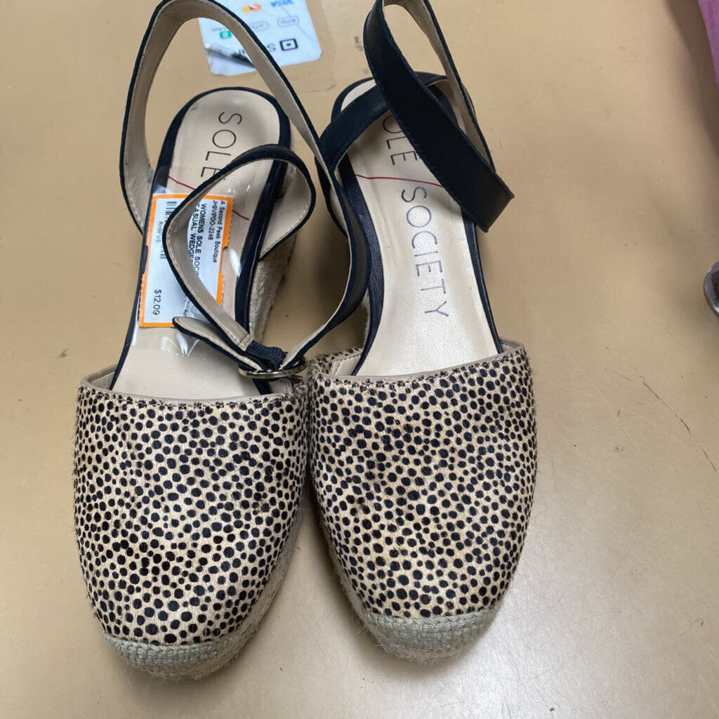 WOMENS SOLE SOCIETY CASUAL WEDGES TAN/BLK 7
