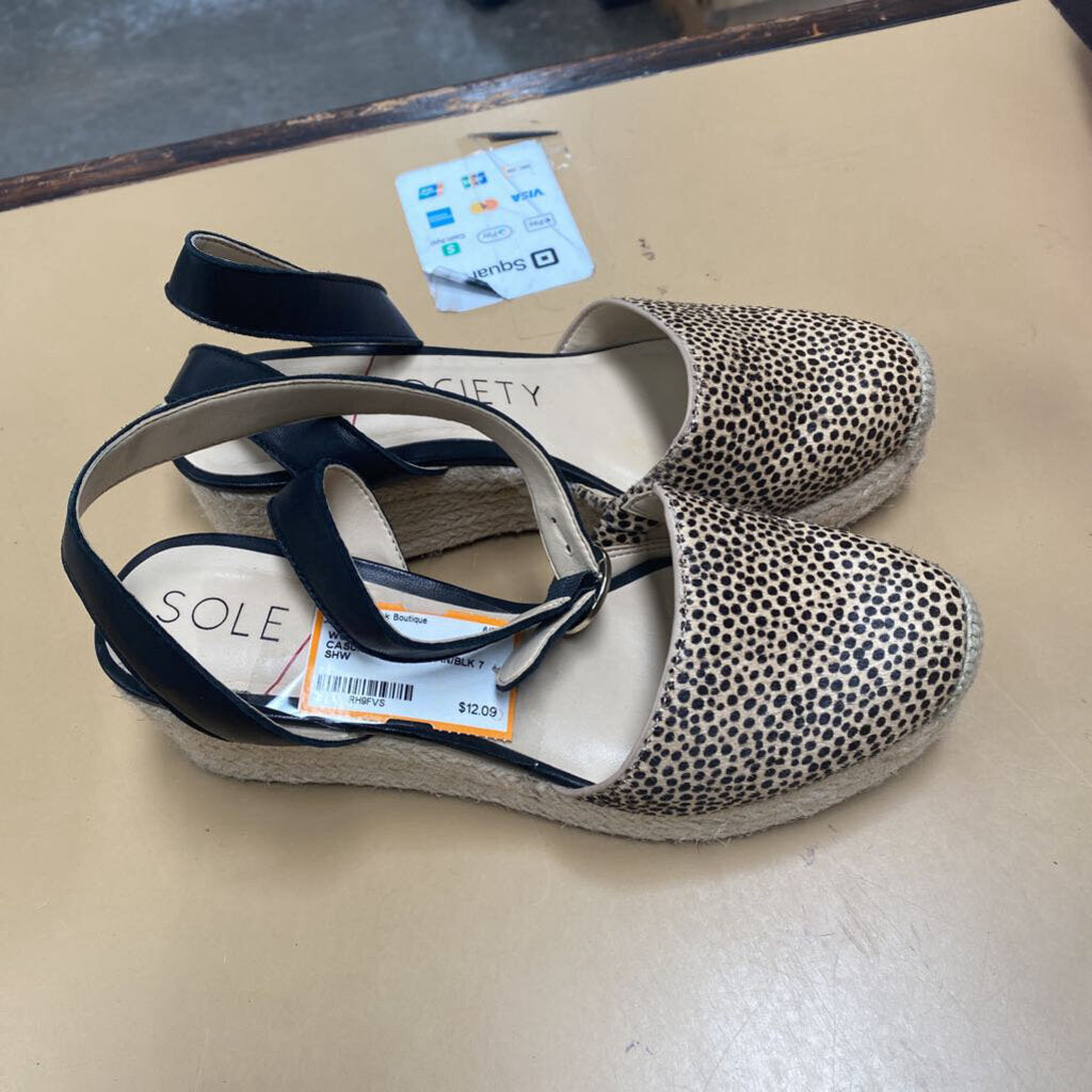 WOMENS SOLE SOCIETY CASUAL WEDGES TAN/BLK 7