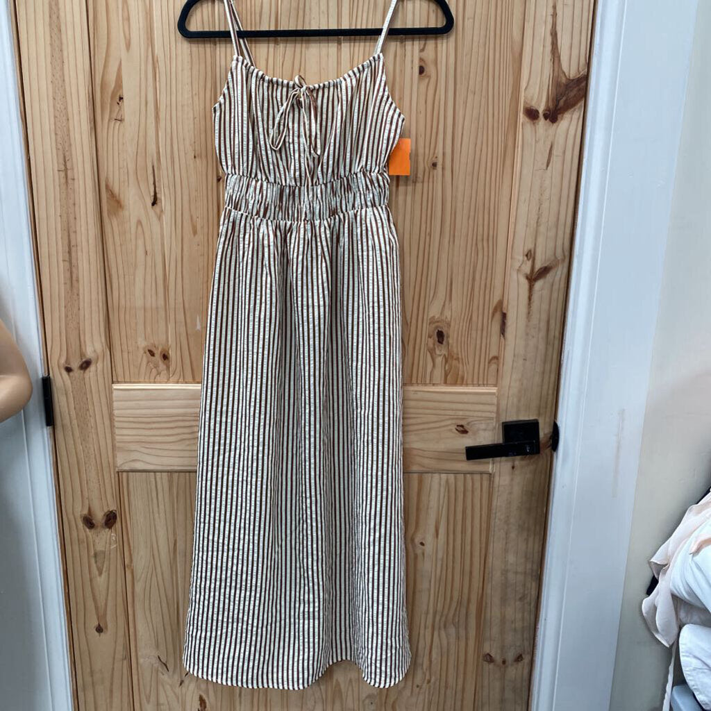 WOMENS MODERN MODA BROWN/WHITE STRIPE SL DRESS S