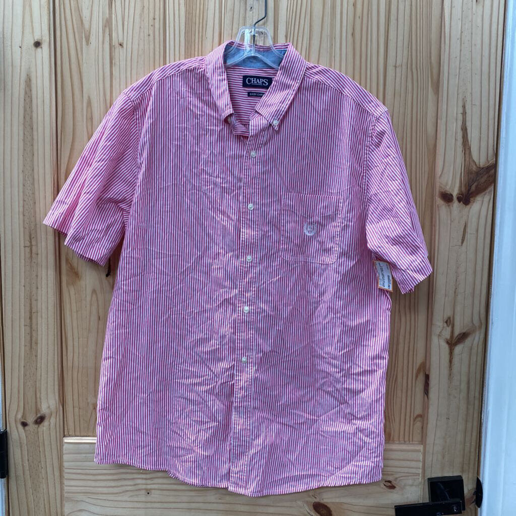 MENS CHAPS PINK/WHITE STRIPE BUTTON UP SHIRT L