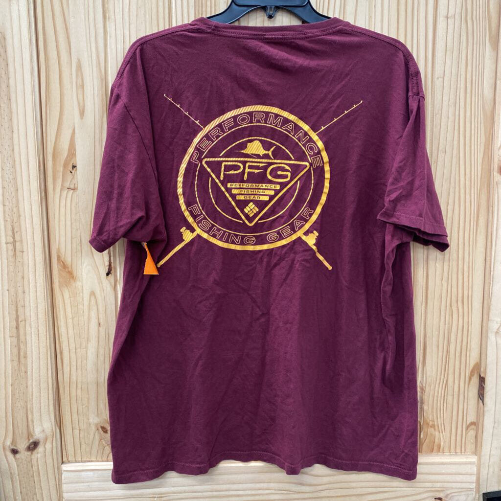 MENS COLUMBIA PFG SHIRT MAROON/GOLDEN YELLOW XL