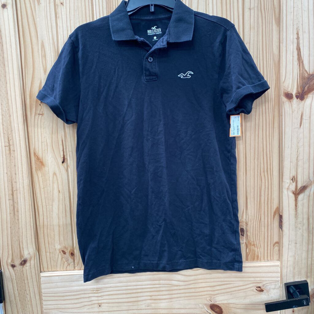 MENS HOLLISTER BLK POLO SHIRT L