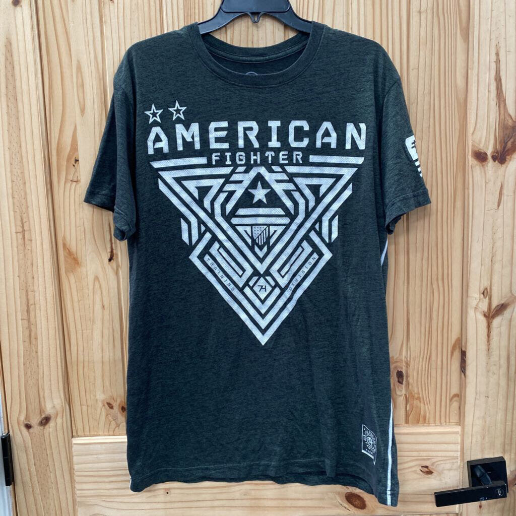 MENS AMERICAN FIGHTER DK GREEN/WHITE SHIRT L