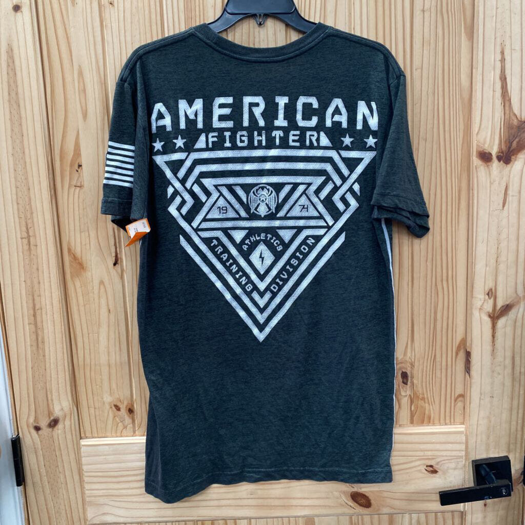 MENS AMERICAN FIGHTER DK GREEN/WHITE SHIRT L