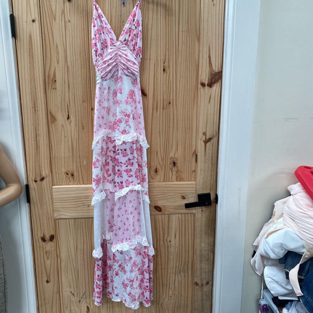 WOMENS PINK/WHITE FLORAL DRESS S