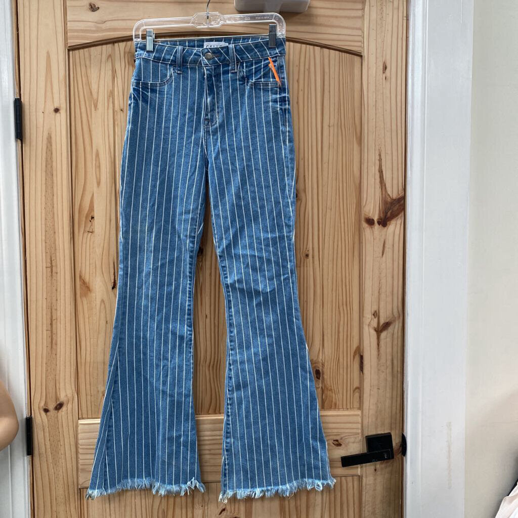 WOMENS CELLO DENIM/WHITE STRIPE FLARE JEANS 4