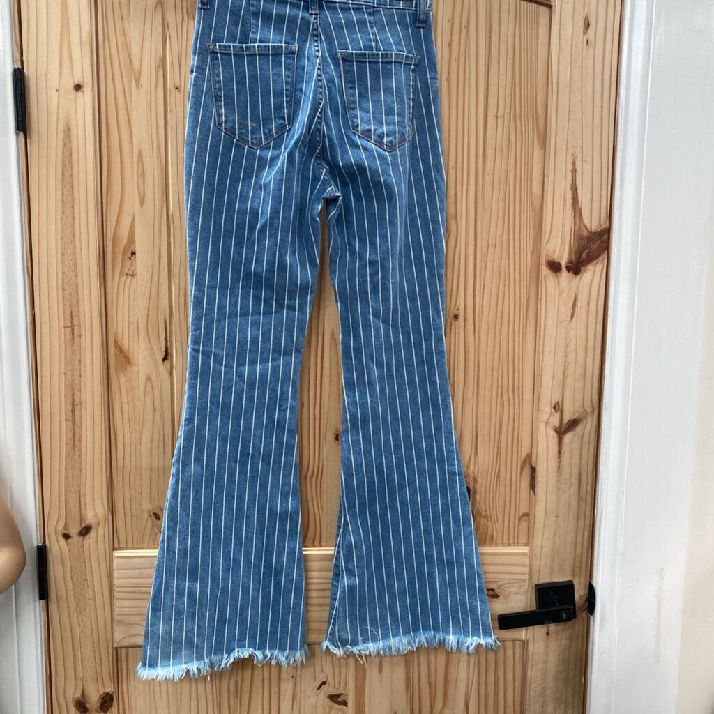 WOMENS CELLO DENIM/WHITE STRIPE FLARE JEANS 4
