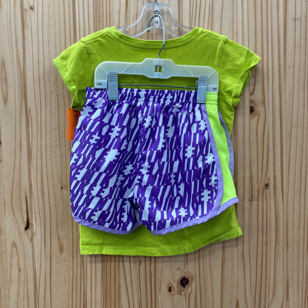 GIRLS NIKE 2PC SET LIME GREEN/PURPLE/WHITE 6