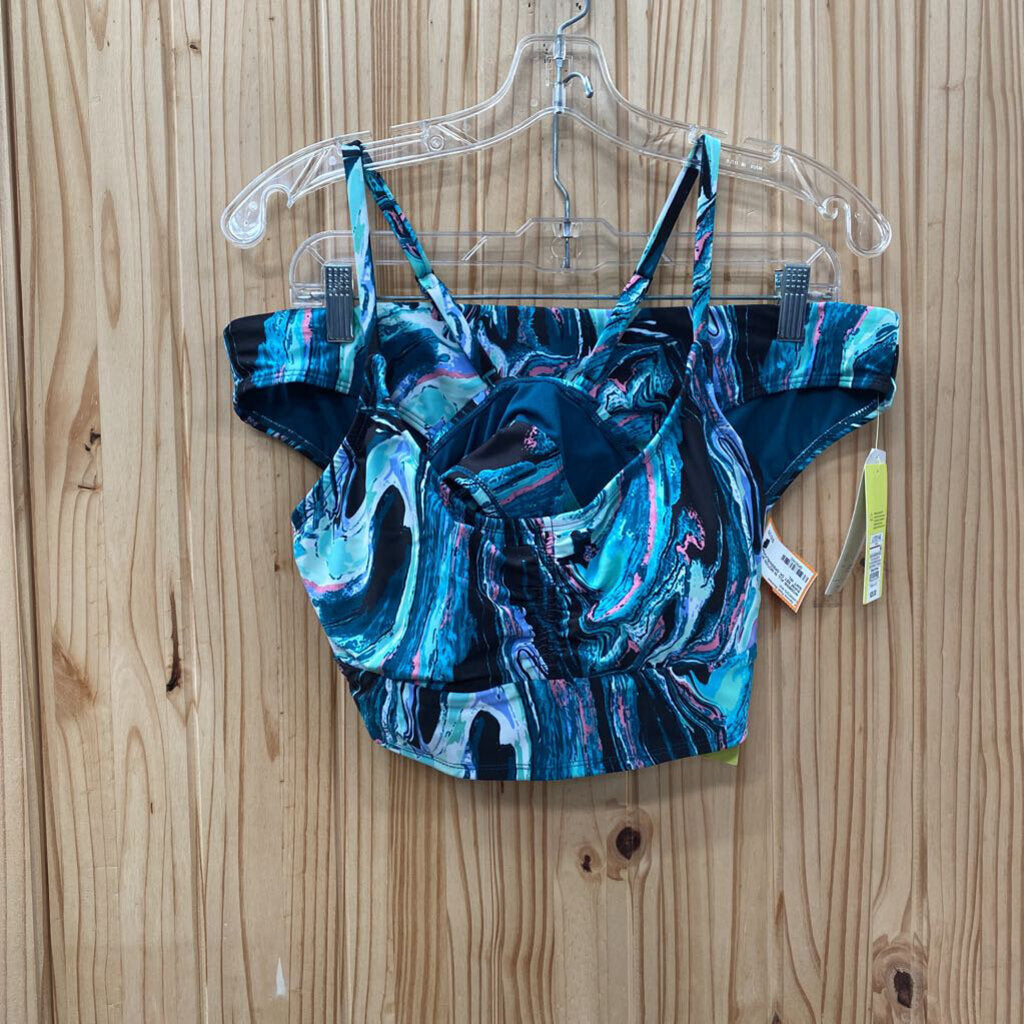 WOMENS ALL IN MOTION 2PC SWIM SET DK GREEN/BLK/PINK L NWT