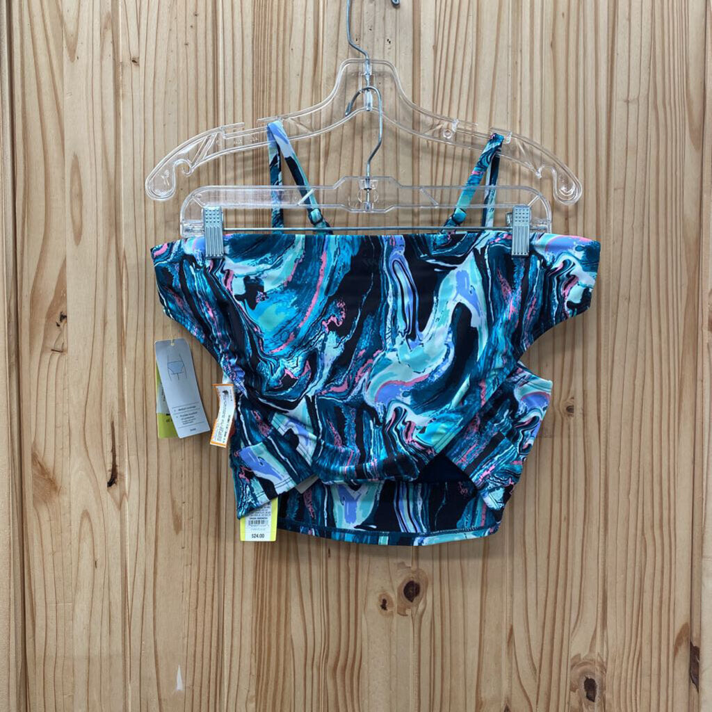 WOMENS ALL IN MOTION 2PC SWIM SET DK GREEN/BLK/PINK L NWT