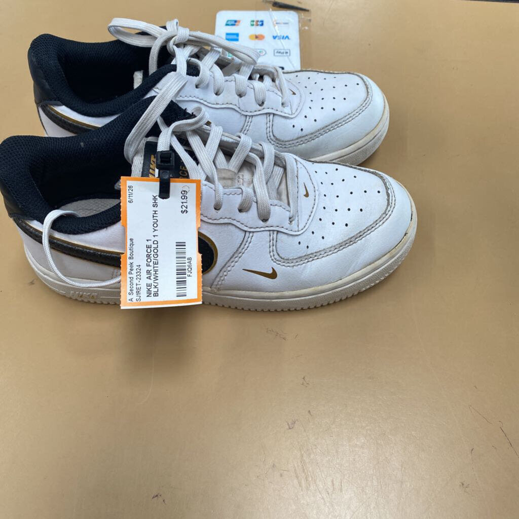 NIKE AIR FORCE 1 BLK/WHITE/GOLD 1 YOUTH