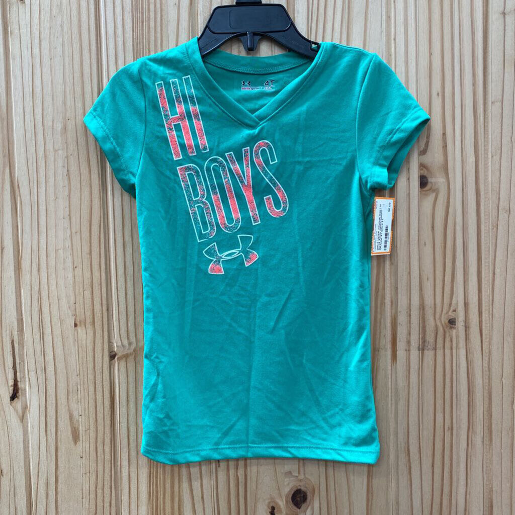 GIRLS UNDER ARMOUR SHIRT HI BOYS AQUA GREEN/BRIGHT ORANGE 4T