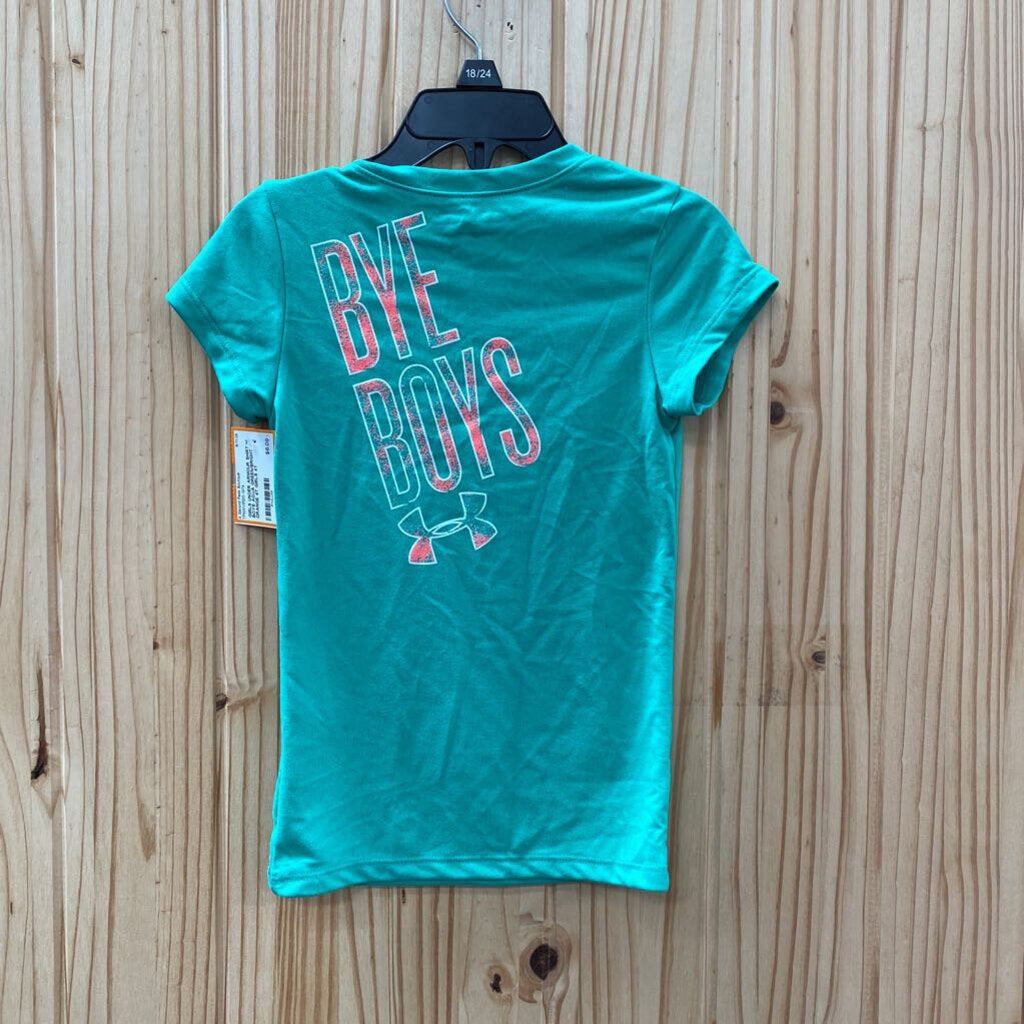 GIRLS UNDER ARMOUR SHIRT HI BOYS AQUA GREEN/BRIGHT ORANGE 4T