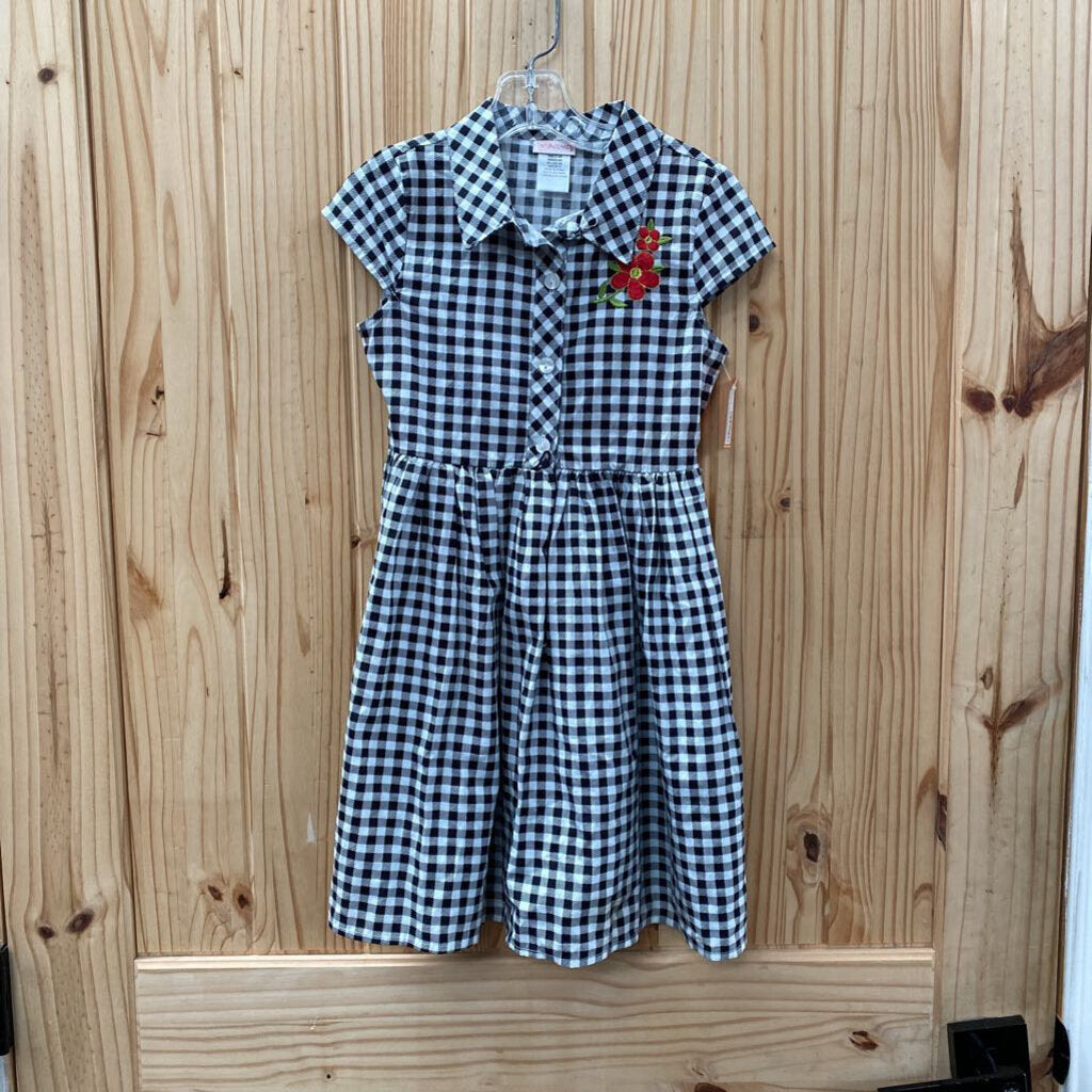 GIRLS YOUNG LAND BLK/WHITE CHECKERED DRESS 6X