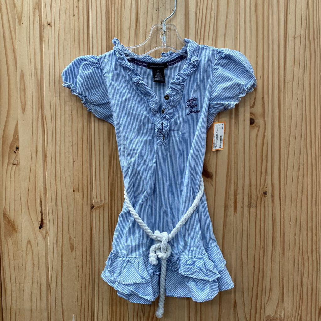 GIRLS CALVIN KLEIN JEANS LINEN/WHITE DRESS 4T
