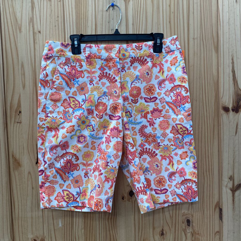 WOMENS TALBOTS WHITE FLORAL BERMUDA SHORTS 8