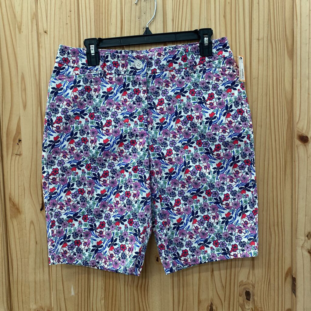 WOMENS TALBOTS WHITE/PURPLE FLORAL BERMUDA SHORTS 8