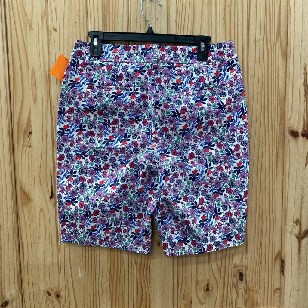 WOMENS TALBOTS WHITE/PURPLE FLORAL BERMUDA SHORTS 8