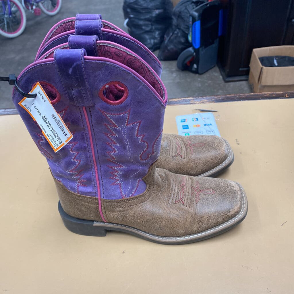 OLD WEST COWGIRL BOOTS 2 PURPLE/BROWN