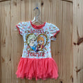 GIRLS FROZEN SISTERS FOREVER DRESS DK CORAL/WHITE W/FLOWERS XS 4/5