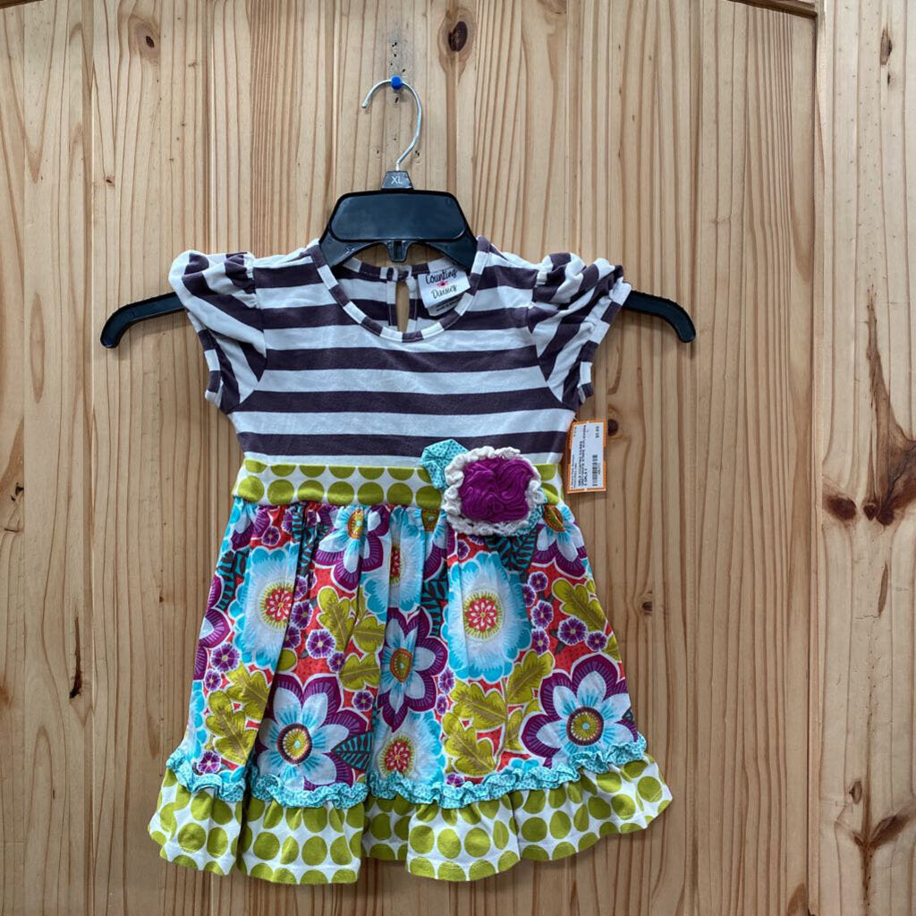 GIRLS COUNTING DAISIES GREY/WHITE STRIPE W/FLOWERS 5