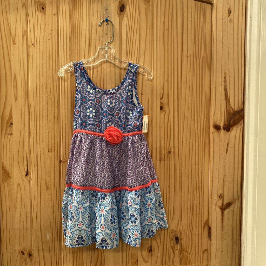 GIRLS PINKY SL DRESS BLUE/WHITE/CORAL 5