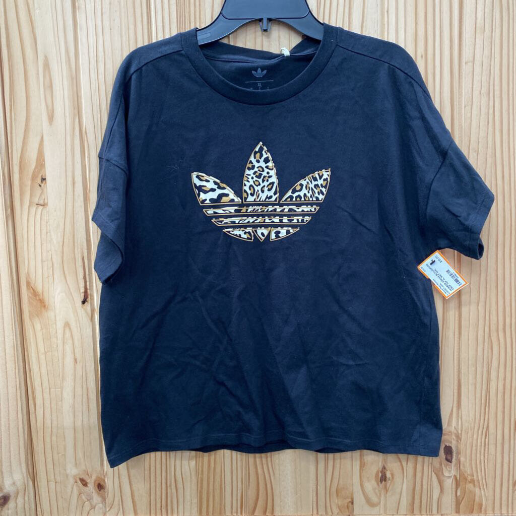 WOMENS ADIDAS BLK/LEOPARD CROP TOP XL NWT