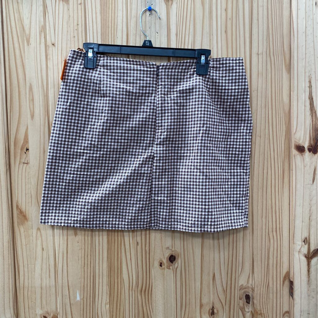 WOMENS MOTEL BROWN/WHITE CHECKERED SKIRT L NWT
