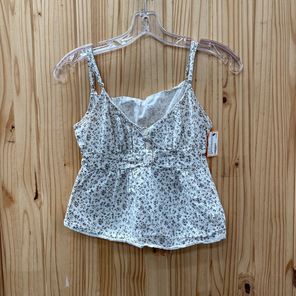 WOMENS BRANDY MELVILLE SL WHITE/OLIVE GREEN FORAL TOP S