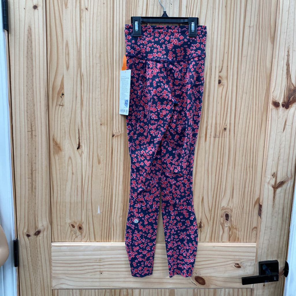 WOMENS LULULEMON NAVY BLUE FLORAL LEGGINGS 0 NWT