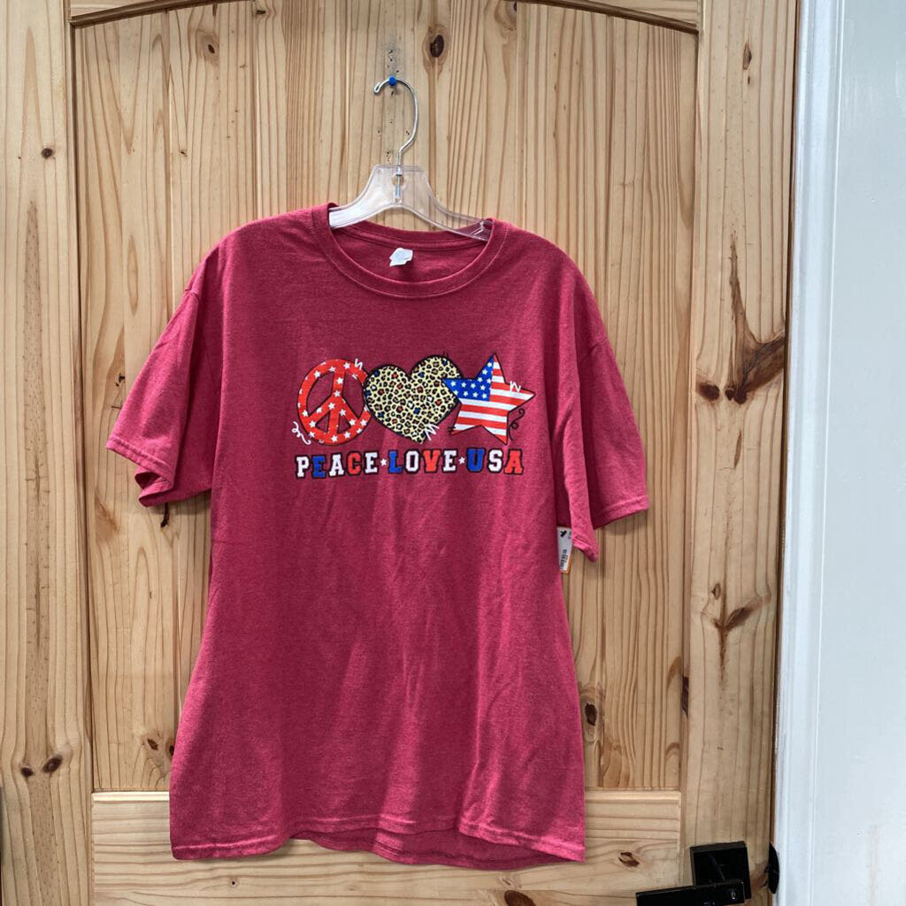 PEACE LOVE USA RED T-SHIRT L