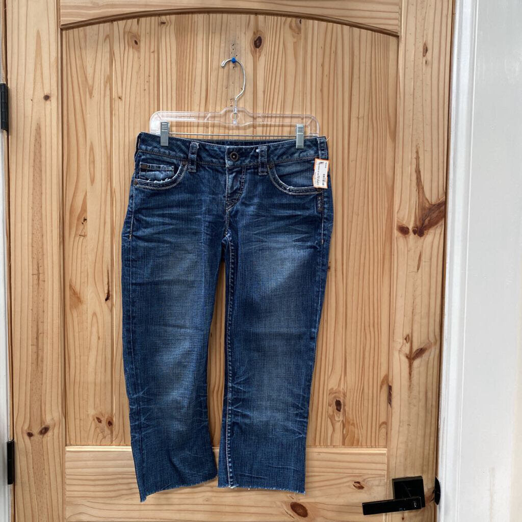 WOMENS SILVER DK DENIM CUT OFFS 28