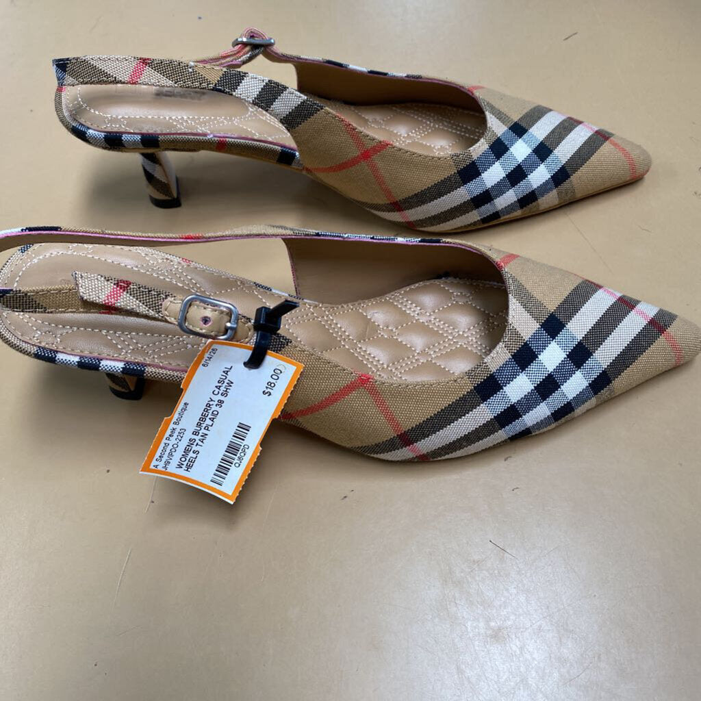 WOMENS BURBERRY CASUAL HEELS TAN PLAID 38