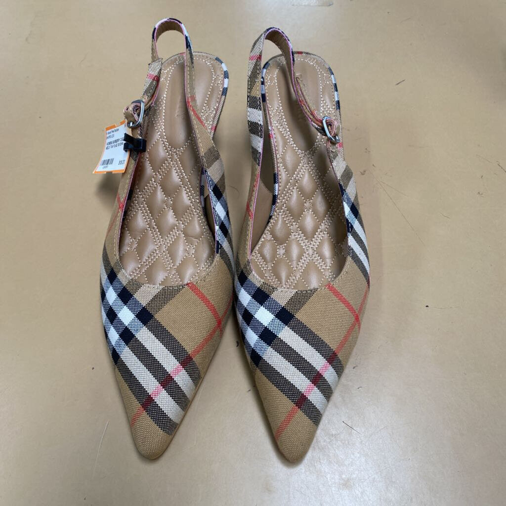 WOMENS BURBERRY CASUAL HEELS TAN PLAID 38