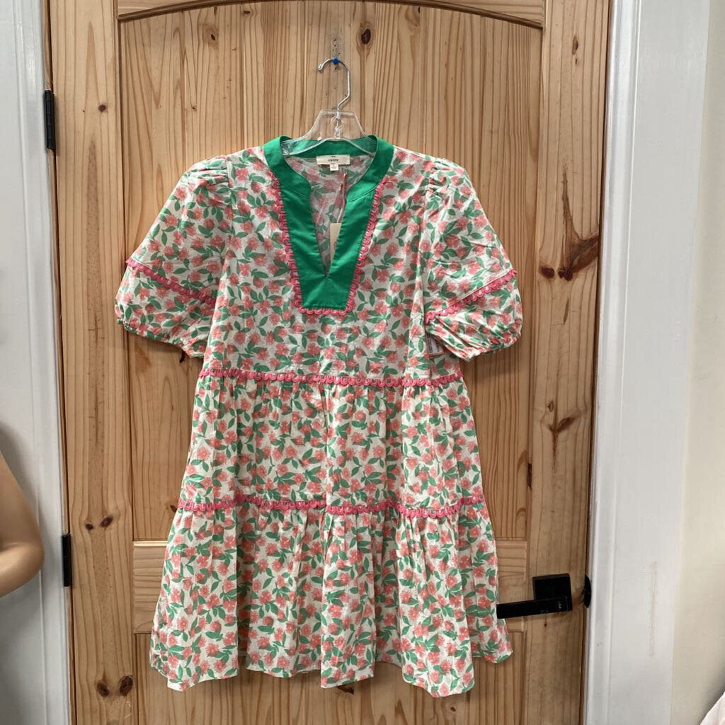 WOMENS ENTRO BEIGE/GREEN FLORAL DRESS L NWT