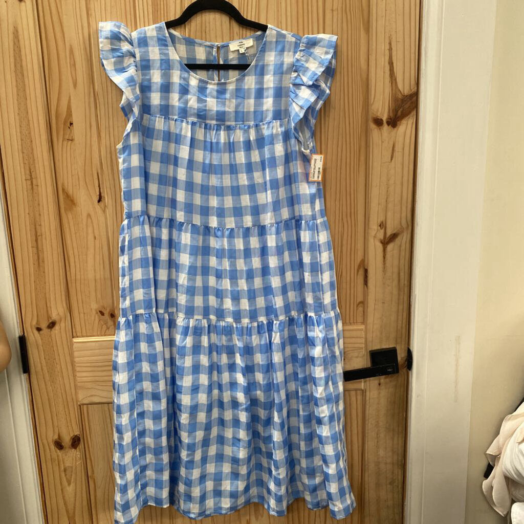 WOMENS ENTRO LINEN/WHITE CHECKERED DRESS L