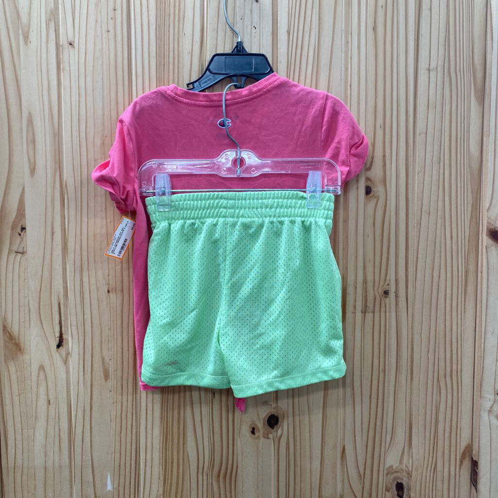 GIRLS CHAMPION 2PC SET PINK/LIME GREEN/WHITE 6