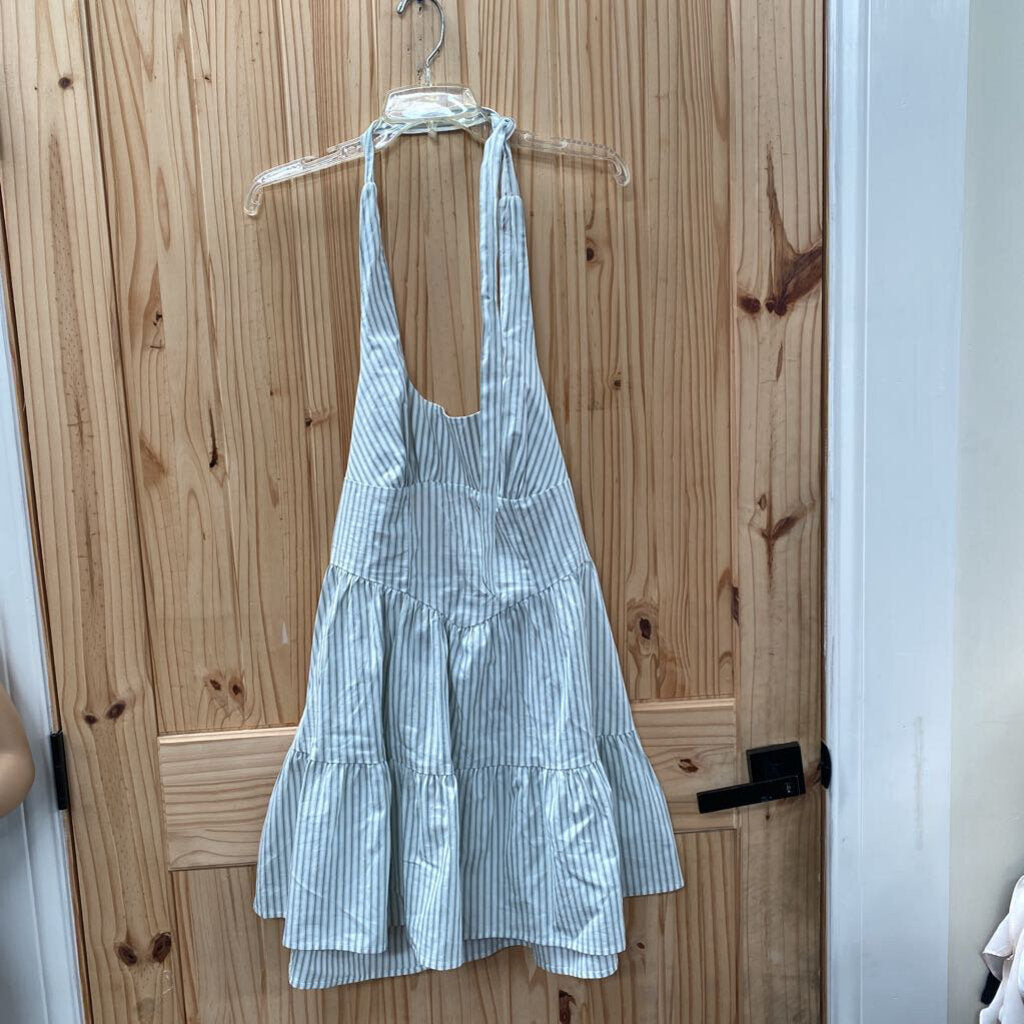 WOMENS WILF FABLE GREEN/WHITE HALTER DRESS M NWT