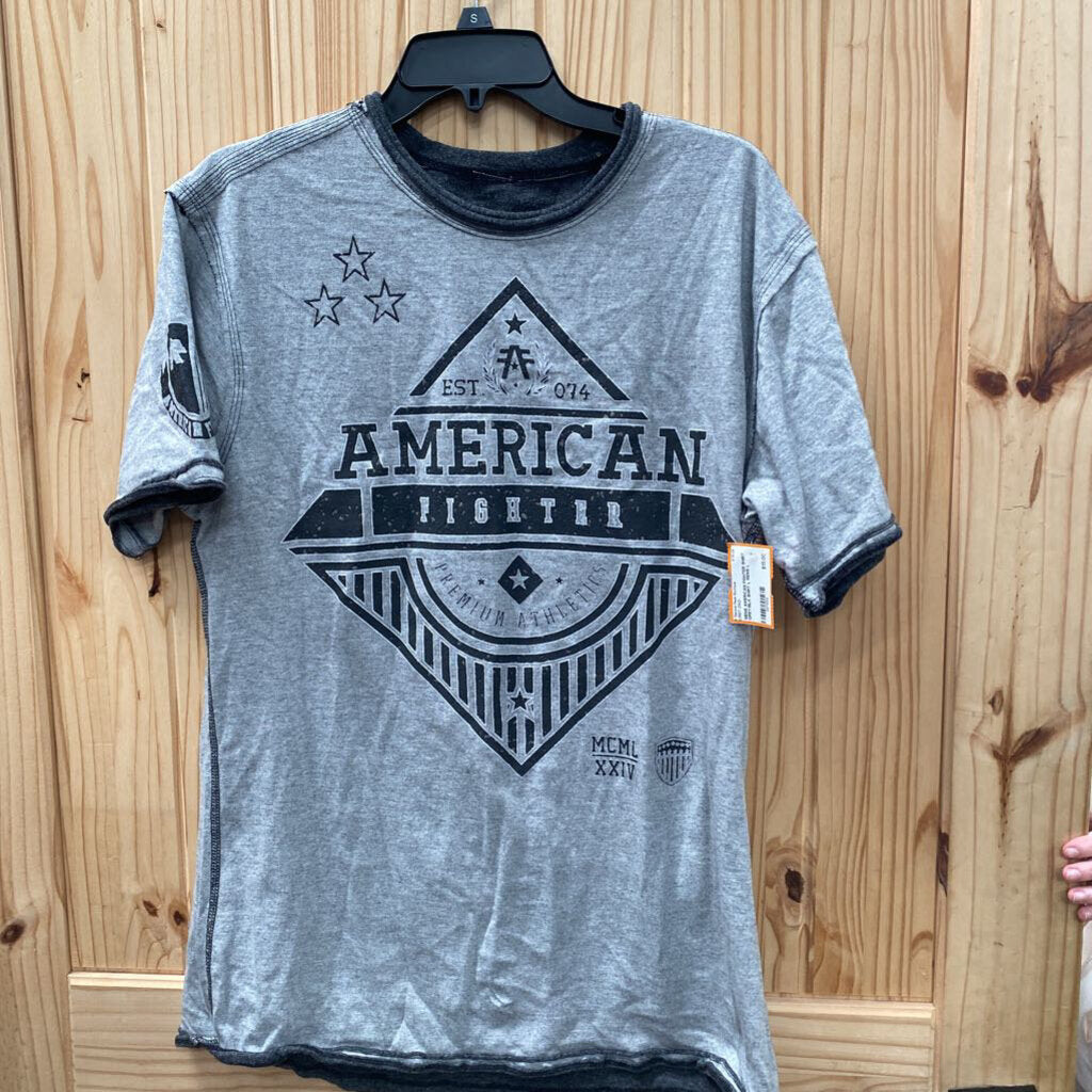 MENS AMERICAN FIGHTER SHIRT GREY/BLK SHIRT L
