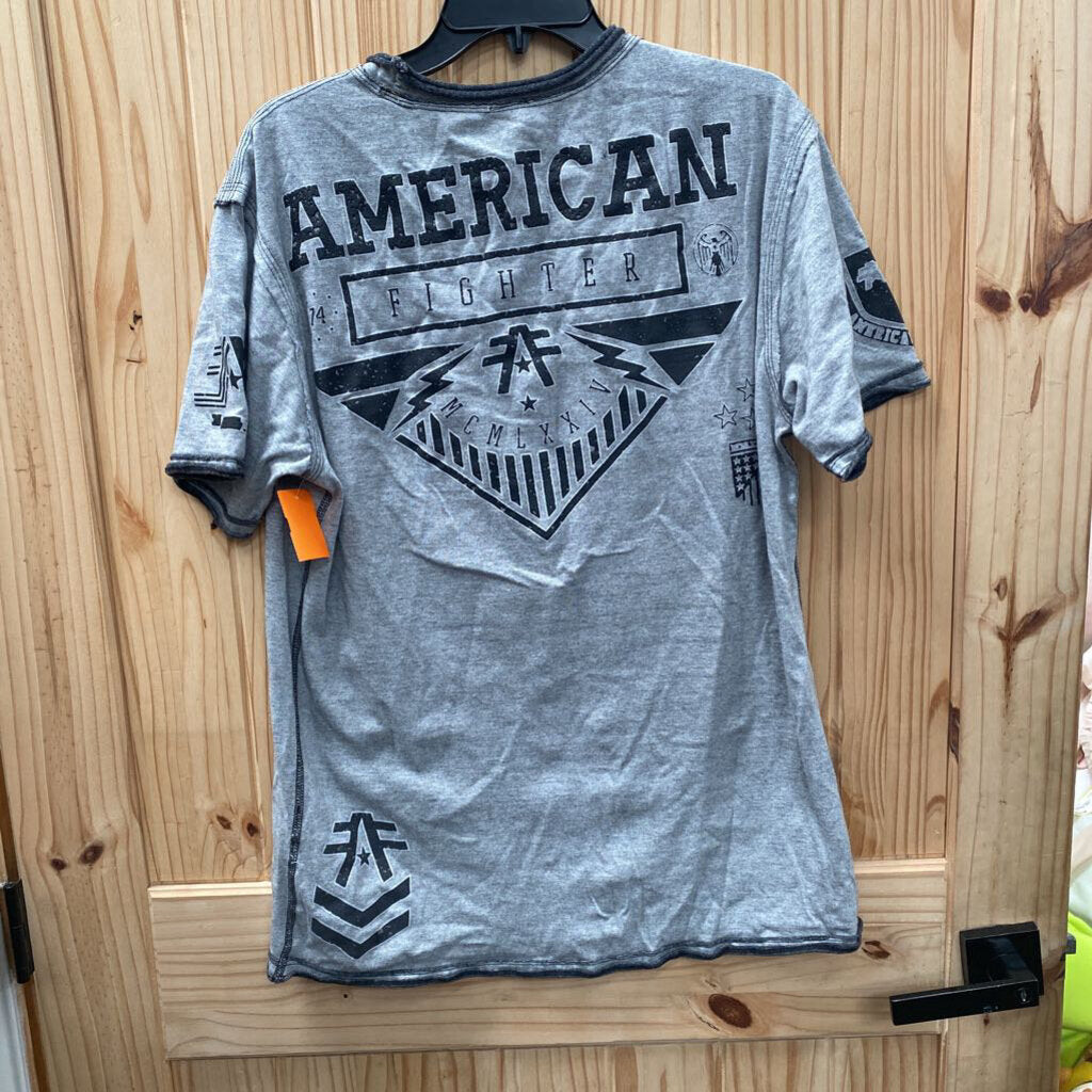 MENS AMERICAN FIGHTER SHIRT GREY/BLK SHIRT L