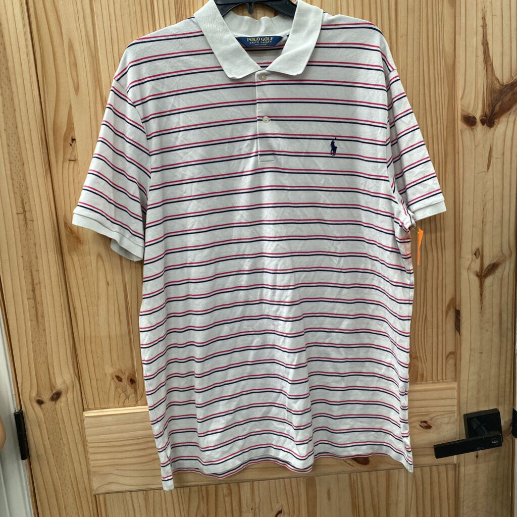 MENS POLO GOLF SHIRT PINK/WHITE/NAVY BLUE XXL