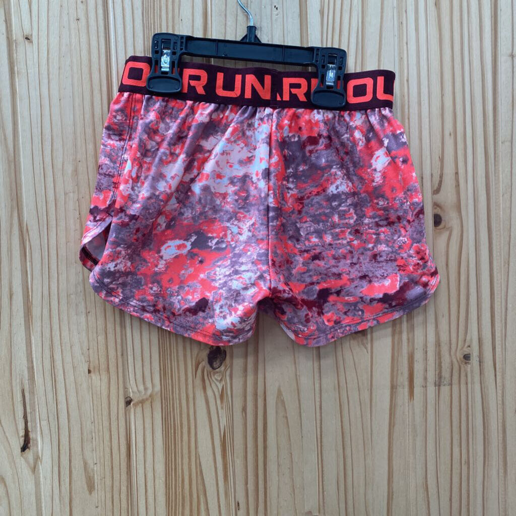 GIRLS UNDER ARMOUR SHORTS BRIGHT CORAL/PLUM YSM 8