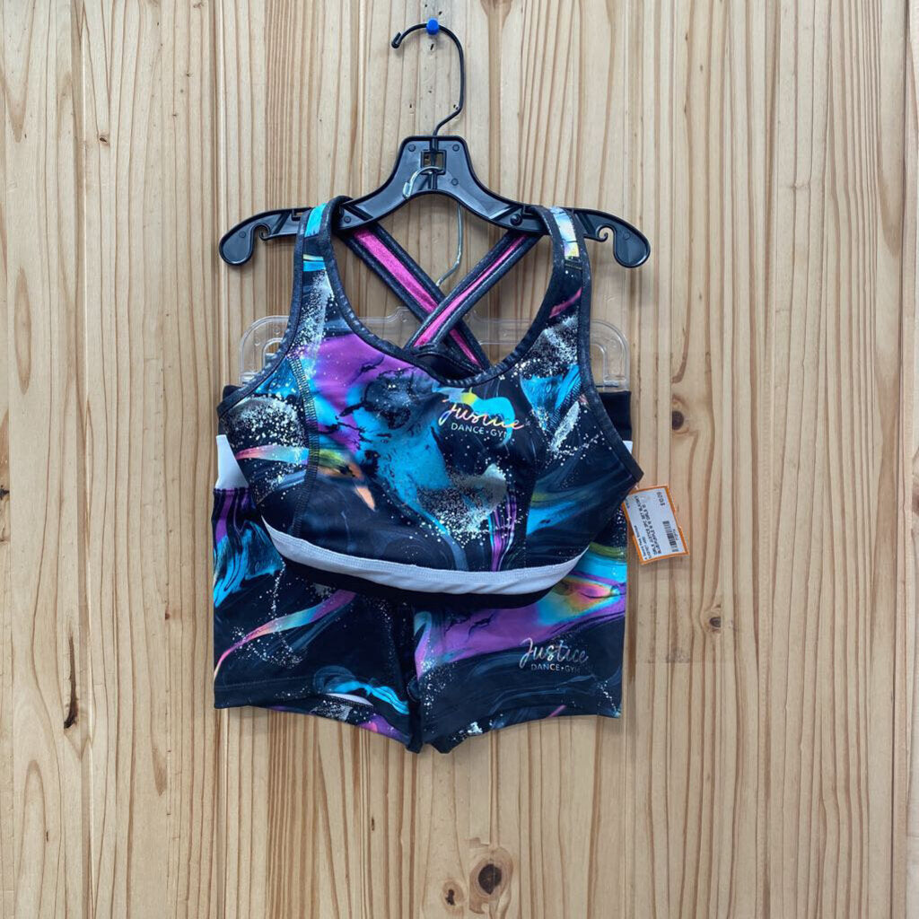 GIRLS JUSTICE 2PC SET BLK/SKY BLUE/PURPLE M 10