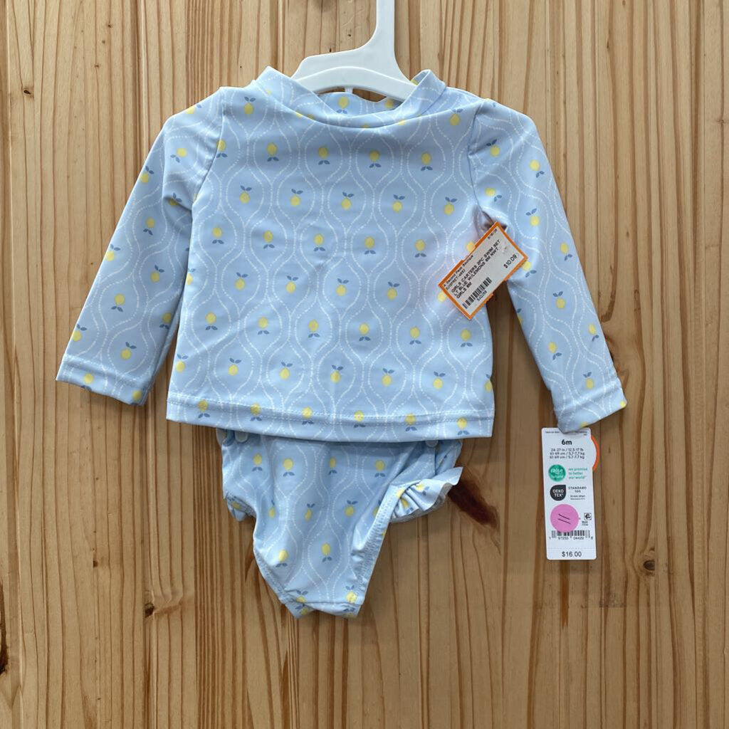 GIRLS CARTERS 2PC SWIM SET LT BLUE W/LEMONS 6M NWT