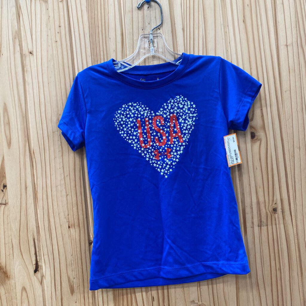 GIRLS UNDER ARMOUR ROYAL BLUE SHIRT W/WHITE STARS USA 5