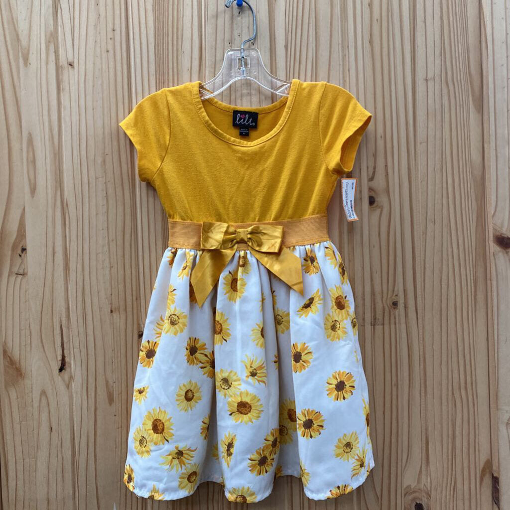 GIRLS LILT DRESS GOLDEN YELLOW/WHITE W/SUNFLOWERS 4